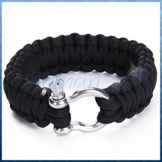 550 Paracord Military Survival Buckle Cuff Bracelet Black New