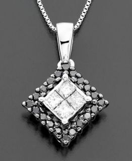 14k White Gold Necklace, Black and White Diamond Pendant (1/3 ct. t.w