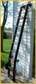 Antique Wood Library Rolling Ladder Cast Wrought Iron Oak