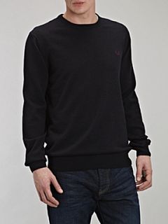 Fred Perry Crew neck jumper with elbow patch detail Navy   