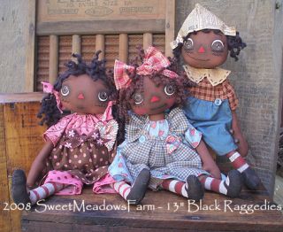 Primitive Huge Pattern Biggest Little Dolls Black White and Raggedy