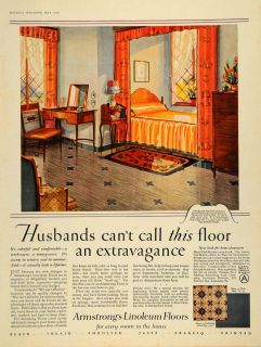 1928 Ad Armstrong Cork Co Linoleum Floors Bedroom Original Advertising
