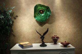 Holdman Studios Hand Blown Art Glass Platter in Kelly Green and Orange