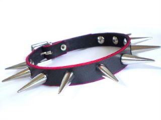 Spiked Leather Dog Collar Spike Black Pink Red Blue