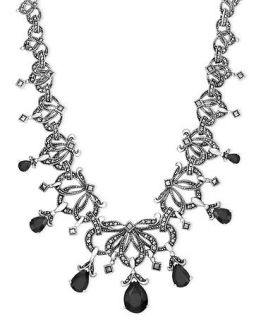 Genevieve & Grace Sterling Silver Necklace, Marcasite and Onyx (11 3/4