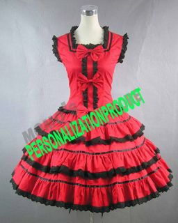 Sweet Lolita Cosplay Knee Length Cute Bows Black Lace Red Ball Gown
