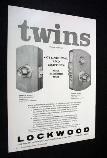 Lockwood Hardware Zephyr Design Locks 1958 Print Ad