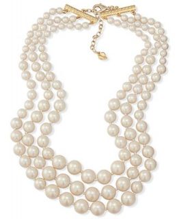 Carolee Necklace, 12k Gold Plated Imitation Pearl Three Row Statement