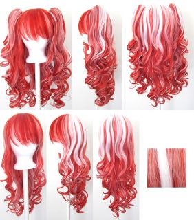 20 Gothic Lolita Wig 2 Pig Tails Set White Red Mix Blend Cosplay New