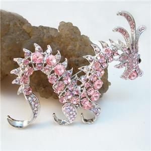 Lively Chinese Dragon Pin Brooch Rhinestone Crystal Pink