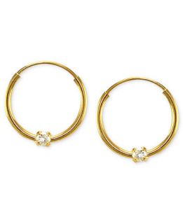 Childrens 14k Gold Earrings, Cubic Zirconia Accent Hoop   Kids