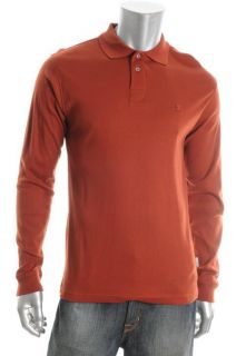 IZOD New Orange Collar Ribbed Long Sleeve Polo Shirt s BHFO