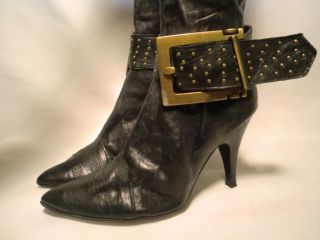 Vtg Rossella Lopes Studded Pinty Tall Knee Black Leather Boots Sz 38 7