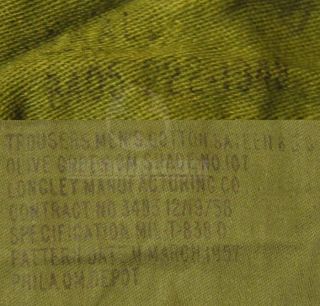 US Vietnam P57 Pattern Sateen Cotton Pant OG 107 Vietnam Waist 29 Size