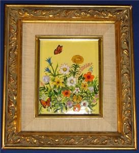 Lorraine Trester Framed Enamel Copper Butterfly Flowers