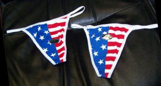 American USA Flag July 4 Spandex Thong Panty Lot M 6