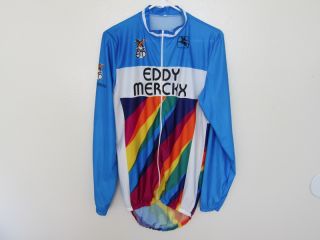 Eddy Merckx Long Sleeve Jersey Shell Size 5 L XL Rainbow Blue