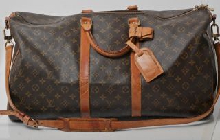 Louis Vuitton Brown Monogram Keepall 55 Duffle Bag with Shoulder Strap