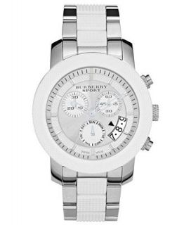 Burberry Watch, Swiss Chronograph White Rubber and Stainless Steel