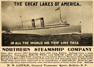 Great Lakes Northern Steamship Cruise WM Lowrie   ORIGINAL ADVERTISING