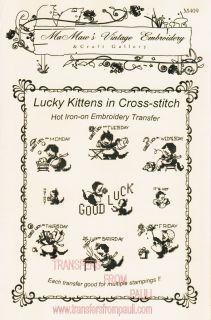 Lucky Kittens in Cross Stitch Hot Iron Embroidery Transfers