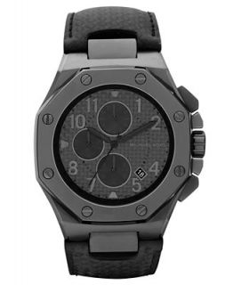Michael Kors Watch, Mens Chronograph Black Leather Strap 45mm MK8224