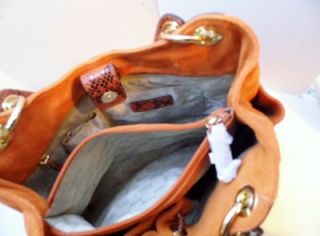 348 Michael Kors Ludlow Persimmon Orange Suede Snake Leather Tote