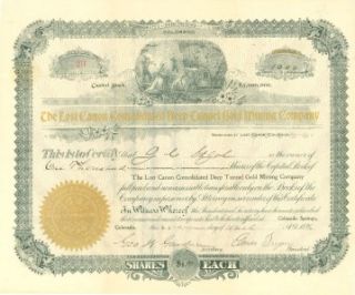 Lost Canon Deep Tunnel Gold Mining Co Stock Certificate