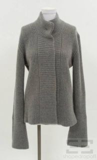 Luciano Barbera Grey Cashmere Ribbed Snap Front Sweater Size 46