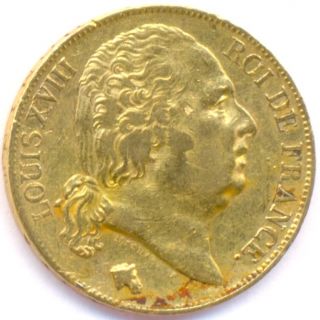 1824 Gold 20 Francs Louis XVIII France Very Scarce