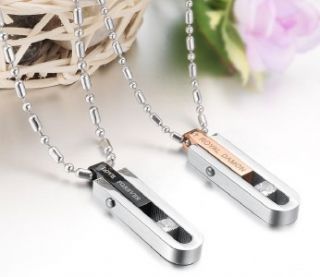Stainless Steel Love Forever Loyal Damon w Gem Couple Necklaces