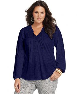 Lucky Brand Jeans Plus Size Top, Camille Long Sleeve Crochet Peasant