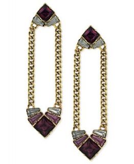 BCBGeneration Earrings, Gold Tone Multicolor Faceted Stone Open Linear