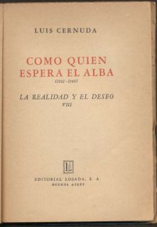 Luis Cernuda Book Como Quien Espera El Alba 1ºED 1947