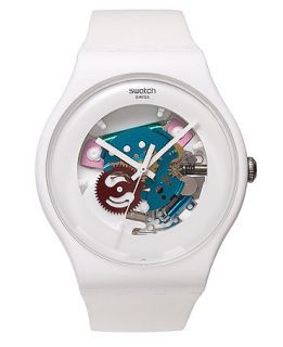 Swatch Watch, Unisex Swiss White Lacquered White Silicone Strap 41mm