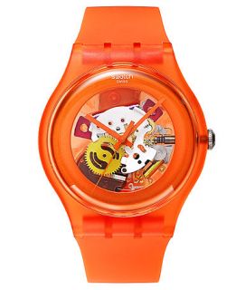 Swatch Watch, Unisex Swiss Orangish Lacquered Orange Silicone Strap