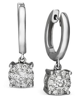 Diamond Earrings, 14k White Gold Diamond Drop Hoop Earrings (1/2 ct. t