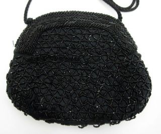 Vntg Magid Black Beaded Shoulder Evening Handbag