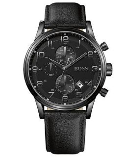 Hugo Boss Watch, Mens Chronograph Black Leather Strap 44mm 1512567