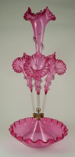 Magnificent Victorian English 4 Horn Cranberry Epergne