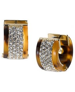 Michael Kors Earrings, Gold Tone Tortoise Pave Huggie Earrings