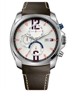 Tommy Hilfiger Watch, Mens Brown Leather Strap 45mm 1790834