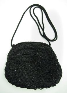 Vntg Magid Black Beaded Shoulder Evening Handbag