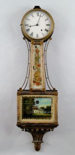 Antique American Patent Time Piece Mahogany Banjo Clock