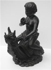Maitland Smith Boy Riding on Snail Bronze Sculpture Statue Figurine