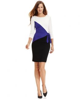 Calvin Klein Dress, Three Quarter Sleeve Colorblocked Sheath   Womens