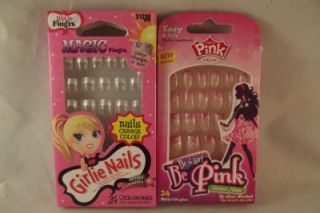 Kiss Pink & Little Fingrs Kids Girls Finger Nails Stick On Nails 48