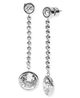 Michael Kors Earrings, Silver Tone Clear Glass Crystal Drop Earrings