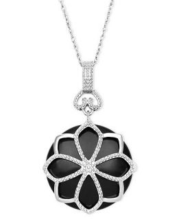 Sterling Silver Necklace, Onyx Flower Pendant (21 ct. t.w