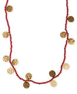 Lucky Brand Necklace, Gold Tone Coral Bead Disc Necklace